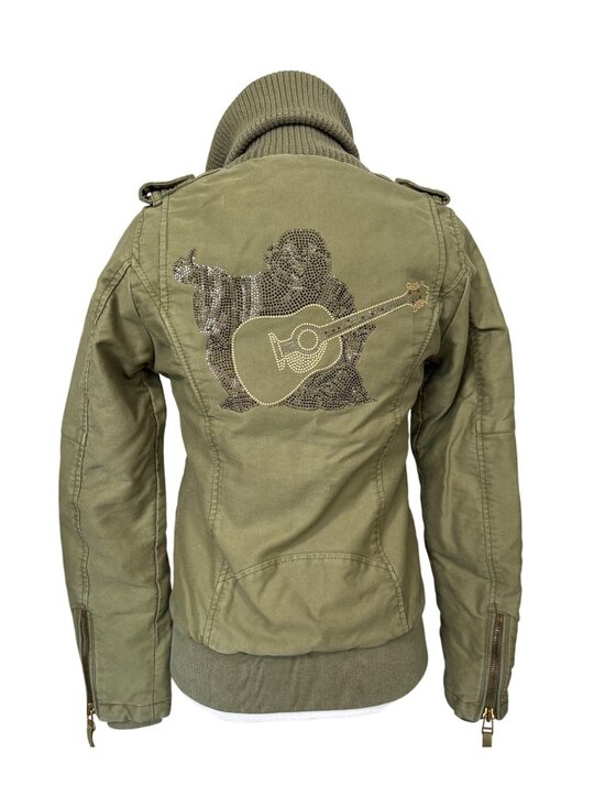 True Religion Jackets & Blazers - True Religion Military Green Bomber Funnel Knit Jacket Womens XS Stylish Casual